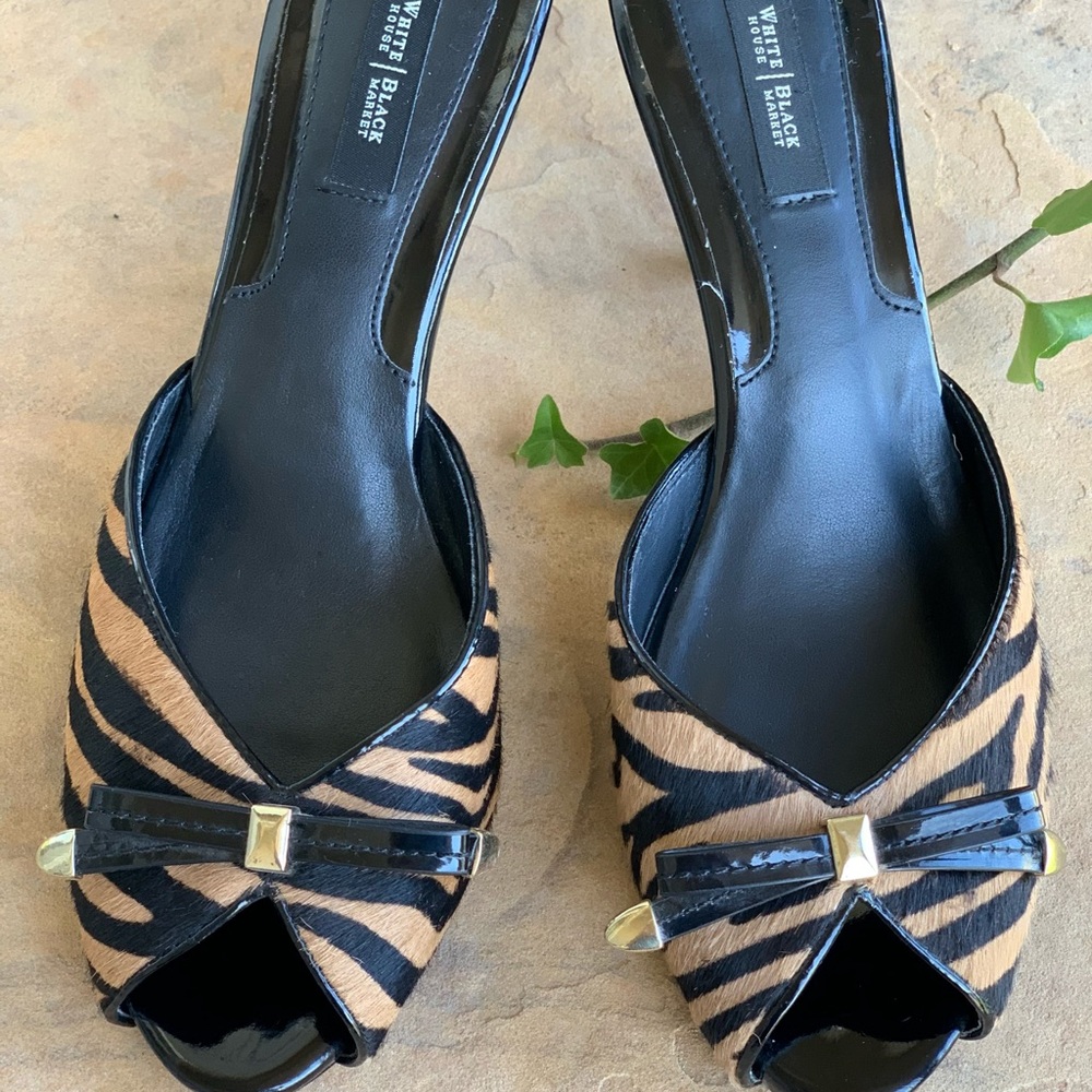 White House Black Market animal print slide heels
